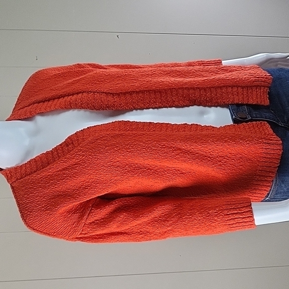 Marled Reunited Clothing 100% Cotton Knit Orange Textured 3/4 Sleeve Cardigan Sw - Picture 3 of 16